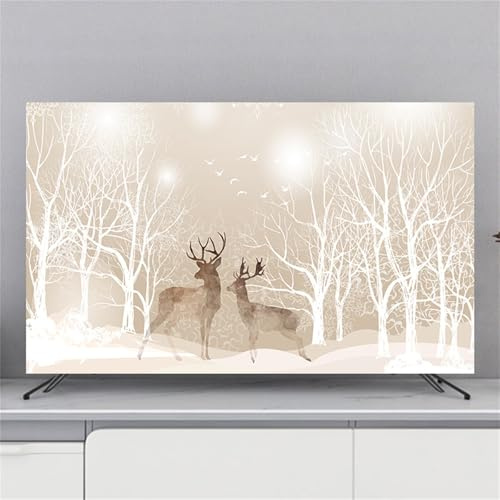 Treer TV Housse Anti-Poussière, Housses de Télévision en Tissu Élastique Couverture de Télévision Housse d'Écran Protection for TV de 32 à 80 Pouces (55 Pouces,Elan Kaki)