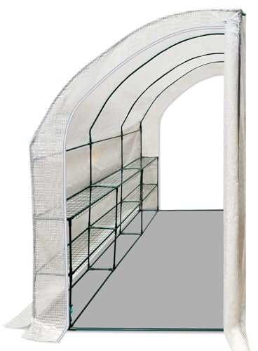 Serra da Parete Walk-in, Mini Serra Addossata con 8 Ripiani for Fiori, Copertura in PE Resistente Alle Intemperie, Porte con Cerniera Arrotolabile, Serra da Giardino Interna ed Esterna for Piantine