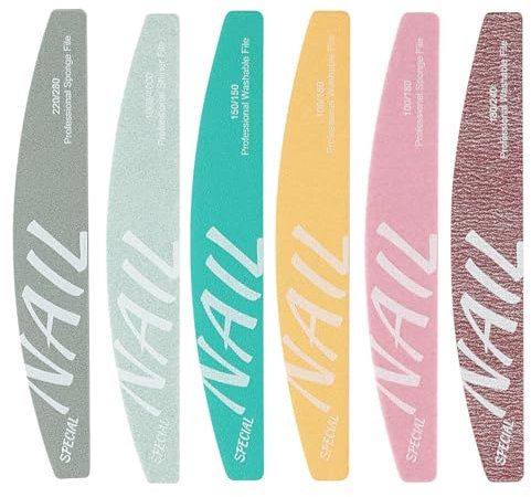AstraGlam Set de Limas y Pulidores de Uñas para Uñas de Gel, Juego Completo de Seis Limas de Alta Calidad para Uñas Naturales, Acrílicas y de Gel, Duraderas y Lavables