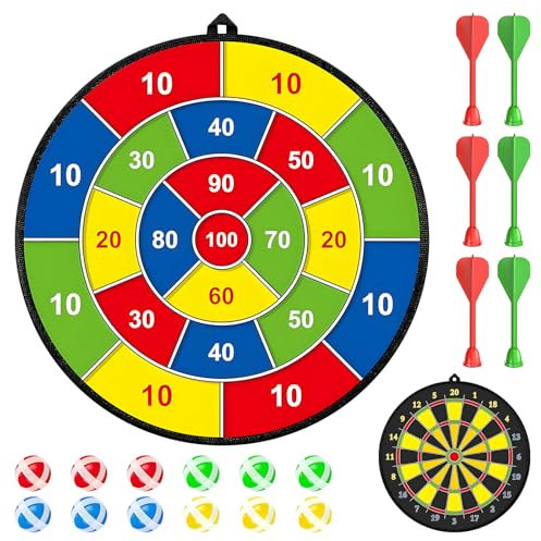 29 Dartscheibe Kinder,Doppelseitige Wurfspiel Kinder Spielzeug,Dartspiel Mit 12 Klettball & 6 Klettdarts,Indoor/Outdoor Klettballspiel für Kinder ab 3,Gartenspiele für Jungen & Mädchen,Kinderspiele