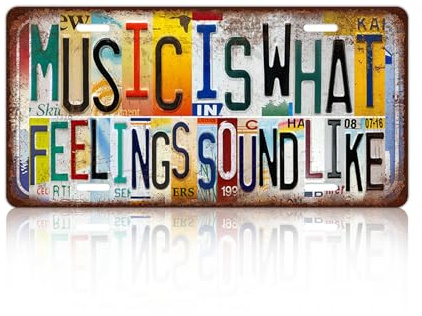 JBYMsign Vintage Music Room Wall Decor Music Is What Feelings Sound Like License Plate Metal Sign Tin Signs Poster
