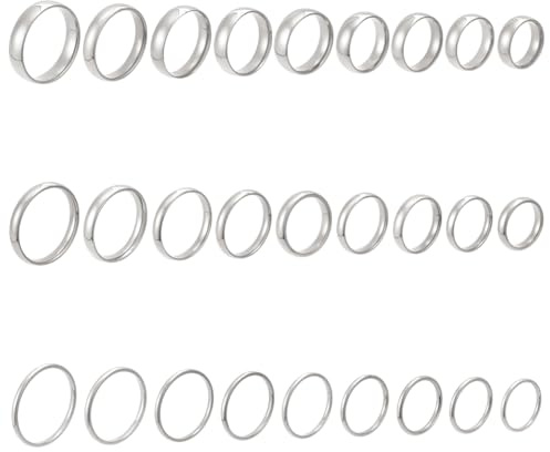 UNICRAFTALE 27Pcs 27 Styles Non Tarnish Ring Set for Summer Women Stainless Steel Finger Rings Platinum Rings Bulk Plain Band Plain Stacking Knuckle Fashion Thin Ring Set for Summer Women Man