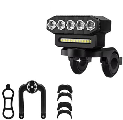 Moto Phare Avant Projecteur Moto Feu Avant De Vélo À 5/8 LED Rechargeable par USB Klaxon De Vélo 130 DB 6 Modes Sonnette De Vélo(5 LED)