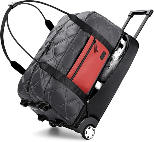 Lekespring Reisetasche mit Rollen Damen Trolley Rolltasche mit Extra Bodenfach, 50L Reisekoffer mit Rollen für Damen, Travel Bag Sporttasche Duffle Bag Koffer Urlaub Reise, Schwarz mit Grau