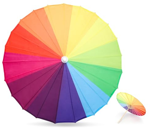Tetramony Rainbow Parasol | Rainbow Umbrella for Pride Parade, Weddings & Festivals | LGBT Pride Accessories, Photo Props & Party Décor | 32 Vintage Japanese Chinese Style Sun Parasol