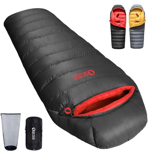 QEZER Saco de Dormir Plumón (Negra 1500g Plumas)