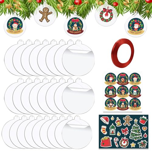 ZXTGBQ 25 Piezas Adornos de Navidad de Acrílico Transparente, Adornos navideños, Adornos Colgantes para Árbol de Navidad, Discos de Acrílico Transparente para Decoración del Árbol de Navidad