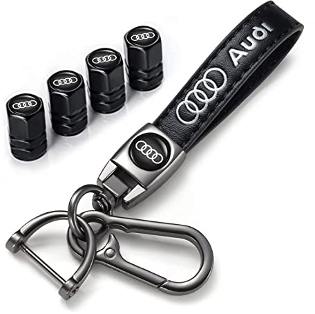 Pelle Portachiavi auto e Tappini gomme auto per asfsaf Audi A1 A3 RS3 A4 A5 A6 A7 RS7 A8 Q3 Q5 Q7 R8 S Series,portachiavi in pelle e tappi valvola, auto accessori, Nero