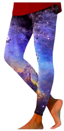 Galaxy Leggings da donna con glitter per lo spazio, leggings da donna colorati con motivo da donna, pianeta, feste, carnevale, costumi a vita alta, leggings colorati, leggings da yoga, pantaloni