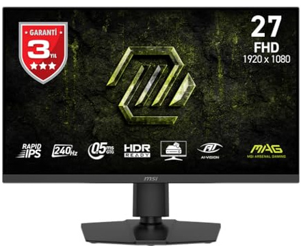 MSI mag 272PF X24 Monitor Gaming de 27 FHD, 1920 x 1080 Rapid IPS, 240 Hz, 0,5 ms, Compatible con HDR, protección Ocular, HDMI 2.0b, DP 1.2a, inclinación/Altura Ajustables, Montaje Vesa, Negro