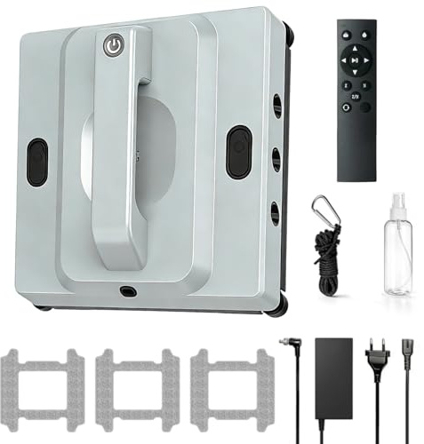 Robot limpiacristales con depósito de agua de 100 ml, limpiacristales automático de 8000 Pa, 6 boquillas de pulverización de agua, 4 modos de limpieza, incluye 3 paños de limpieza