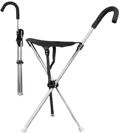 Gångstav med säte – 66 cm vikbar skjutpinne, gångstav, halkfria bärbara ergonomiska pinnar | Vikbar canez med sittplatser, för resor, vandring, sittande, stadsstig, park, rumpa