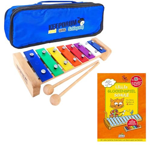 keepdrum KGS Glockenspiel Xylophon mit Tasche + Lilli´s Glockenspiel Schule Lernbuch mit CD