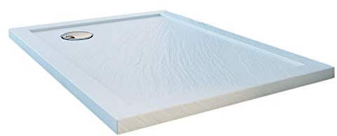 Piatto Doccia Slim 80x100x4 cm Rettangolare Acrilico Bordato Bianco Effetto Pietra mod. Flower
