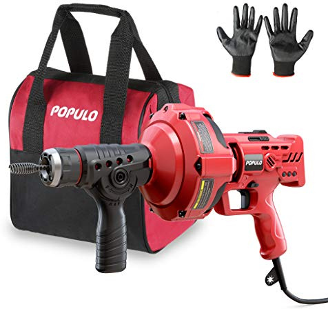 POPULO Electric Draina Auger,120V AC Drain Auger Equipment with 23 FT Cable,Suitable for Sinks,Sewers,Bathrooms,Toilets and Showers. Automatic Electric Snake Cleaner is Suitable for 3/4-2 Pipes