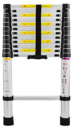 UISEBRT teleskopstege aluminium 3,8 m, utdragbar stege multifunktionell stege aluminium teleskopstege halkfri multifunktionsstege stående stege aluminiumstege 150 kg lastkapacitet, silver