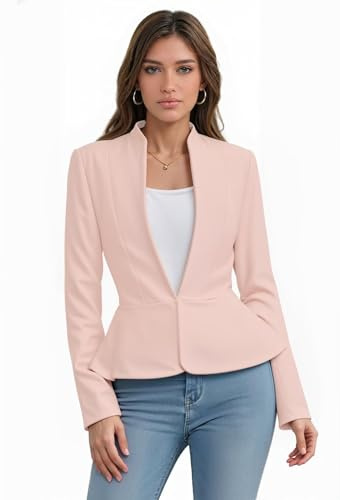 Hybrid & Company Women's Casual Work Office Elegant Open Front Premium Nylon Blazer Jacket JK1135 1073T Peach XL