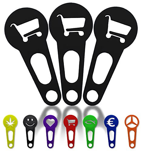 OnAir 3 x Einkaufswagenlöser zum abnehmen als Schlüsselanhänger; Einkaufswagenchip sofort abziehbar 3 Stück im Set; Handmade (Schwarz, Einkaufswagen)