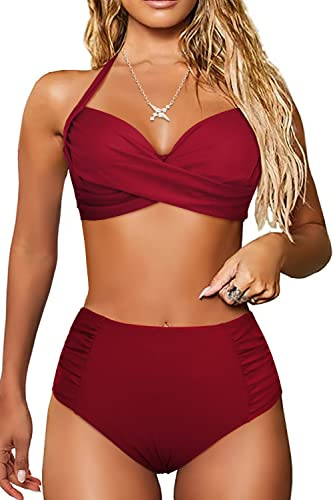 JFAN Traje de Baño Mujer 2 Piezas Conjunto de Bikini Push Up Bañador Bikini Tops y Bottoms Cintura Alta