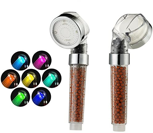 Led Duschkopf 7 Farben Licht Automatische, Druckerhöhend Wassersparender Handbrause Duschkopf mit Farbwechsel Temperatur, Mineral Balls Filter Duschbrause, Wasserenthärter Brausekopf für Badezimmer