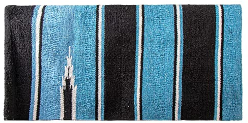 Dura-Tech Woven Navajo Western Saddle Blanket for Horses | Lightweight Horse Saddle Blanket | Colorful Acrylic/Cotton Blend Saddle Blanket | Versatile Use | Color Black/Blue | Size 32 X 32