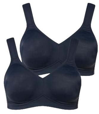 Ulla Popken Damen große Größen Übergrößen Plus Size Mikrofaser-BH, 2-er Pack, ohne Bügel, vorgeformte Cups Nachtblau 125D 793032139-125D