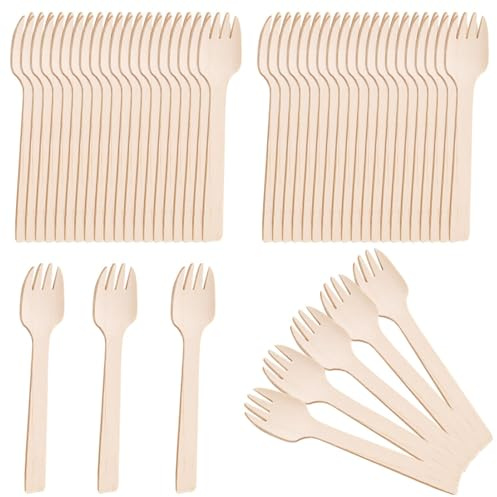 Posate Usa e Getta,200pcs Forchette Usa e Getta,Ecologiche, Biodegradabili,Compostabili,Posate Legno Usa e Getta per Feste, Feste di Compleanno per Bambini,Barbecue,Picnic,Campeggio, Matrimoni
