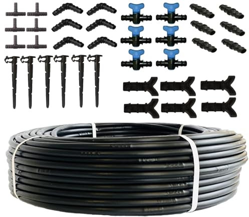 UZMAN Manguera de riego de 100 m, distancia de goteo, 20 cm, juego de 36 piezas, incluye tubo de goteo de 16 mm, manguera de jardín (100 metros + juego de 36)