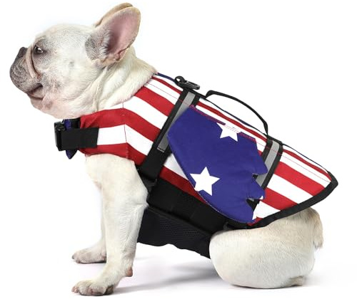Petglad American Flag Dog Life Jacket, Wings Dog Life Vest with Chin Float, Reflective High Buoyancy Swim Vest for Small Medium Large Dogs - USA Flag, S