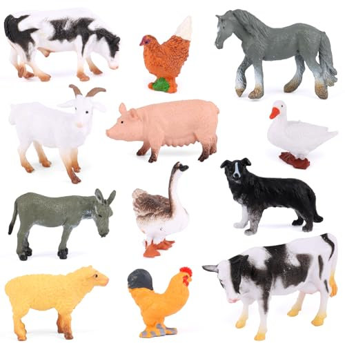 MXTIMWAN 12 Stück Sehr Klein Bauernhof Tierfiguren, Mini Bauernhof Tierfiguren, Bauernhof Scheunentiere Spielset für Kinder, Jungen, Mädchen, Kuchendekoration, Tiere Thema Geburtstag Party