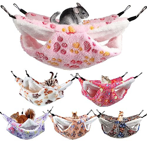 Photect 6 Stück Meerschweinchen Hängematten für Ratten Frettchen Hängematte für Kleintier Weich Warmes Fleece Haustiere Käfig Zubehör Hängende Kleintierbetten für Schlafen Hamster