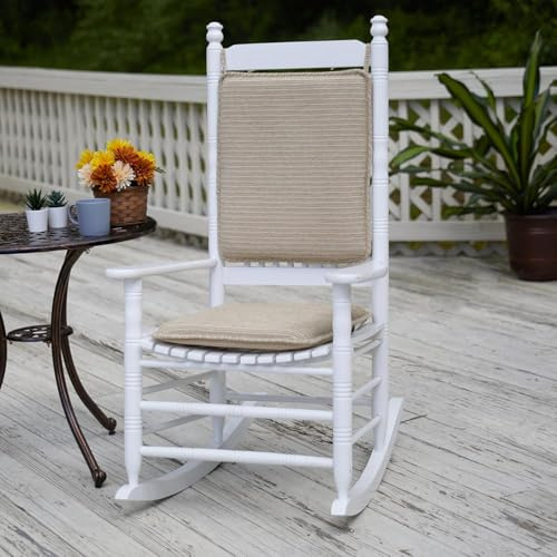 Klear Vu Porch Rocking Chair Cushion Set for Indoor and Outdoor Use, Assembled in The USA, Easy to Clean Stylish Seat and Back Pads with Fabric Ties, 20 x 17 x 2, Natural