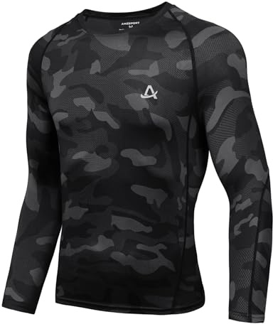 AMZSPORT Maillot de Compression à Manches Longues pour Homme, Maillot Fonctionnel Respirant pour Homme, Maillot de Sport Séchage Rapide pour Jogging, Course à Pied, Gym et Fitness