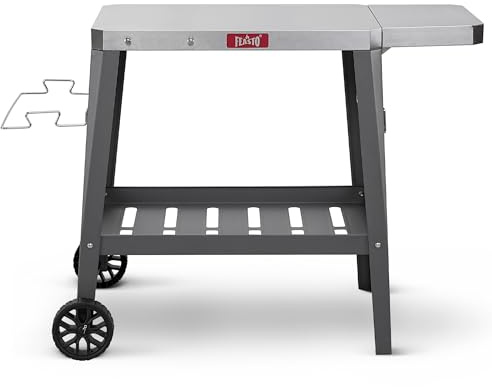 Feasto Outdoor Grill Cart, Pizza Oven Table with Wheels, Stainless Steel Countertop with Foldable Extension Table, Versatile Food Prep Grill Cart for Outdoor BBQ Cooking Gathering