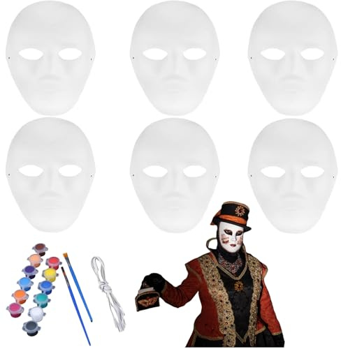 ZDL Maschera bianca da dipingere - 6 pezzi per Carnevale e Halloween - in carta per decorare e fai da te