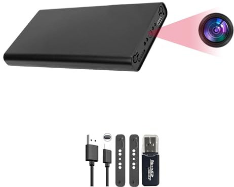STWTVT 1080p Mini Camara Espia,Cámara espía Oculta Oculta, Cargadores portátiles10.000 mah, 55 Horas, Soporte para detección de Movimiento y grabación Circular sin WiFi.