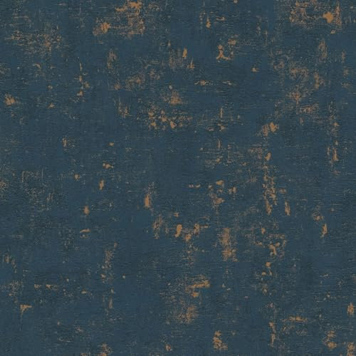 Carta da parati effetto stucco intonaco Profhome 395139-GU Carta da parati TNT strutturata a rilievo ed accenti metallici blu oro 5,33 m2