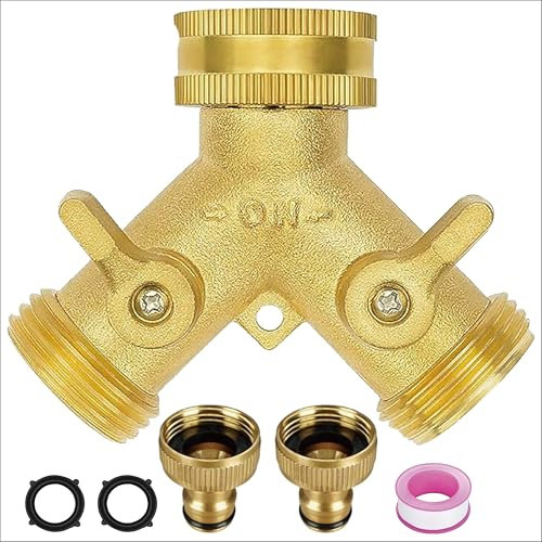 Hose Connector, Tap Connector, Garden Hose Splitter 2 Way, Y-Type Double Outlet Garden Tap Individual On/Off with 2 Quick 3/4 Connector and Fittings for Watering, Gardening, Washing