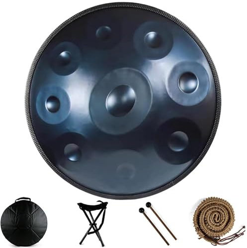 Handpan Instrument, 9 Töne 22 Zoll Zungentrommel Stahltrommel In D-Moll Kurd, Harmonic Percussion，Trommelständer Für Sound Healing, Meditation, Yoga