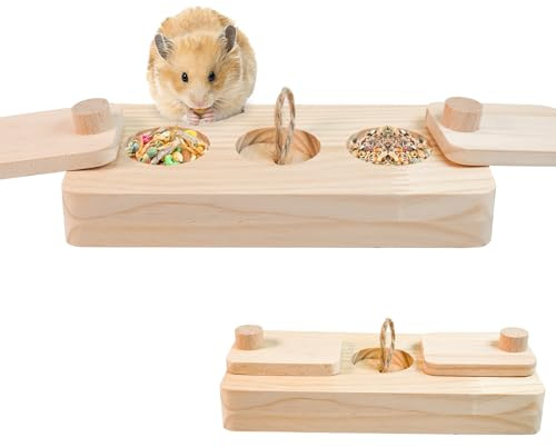 JasCherry Juguetes para Hámsters 3 en 1 con Alimentación y Forrajeo, Accesorios para Jaula de Madera Natural para Conejos, Cobayas, Jerbos, Hámsters Sirios y Enanos(B)