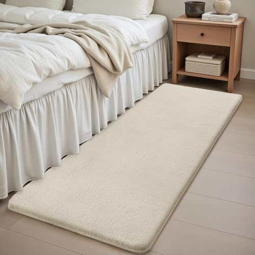Sour Lemon Tapis Moelleux à Poils Courts, Tapis de Passage pour Salon, Descente de lit Chambre, Antidérapant, Lavable, Design Moderne, Doux, Couleur: Créme, Dimension: 60x120 cm