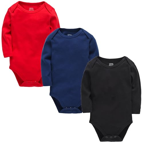 kavkas Long Sleeve Baby Bodysuit for Boys and Girls Newborn Cotton Vests Undershirts Infant Solid One Piece Baby Clothes 3 Pack (0-24M) (MIX-1, 9-12 Months)