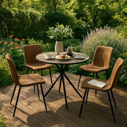 FurnitureR 4 PCS Chaises de Table de Jardin en Suède, Dossier Ergonomique Rectangulaire, Style Contemporain, Matériau Fer Peint, Confort et Robustesse, Idéale pour Jardin et Terrasse