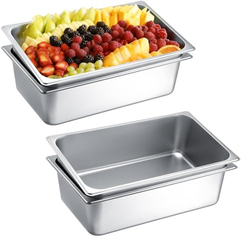 Hoowen 4 Pack Hotel Pans，1/1 Full Size 6 Inch Deep Steam Table Pan, Stainless Steel Serving Trays Metal Trays for Food for Hotel, Party, Buffet, Chafing Dishes Commercial Catering Supplies