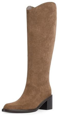 Modatope Tan Suede Knee High Boots for Women Pointed Toe Chunky Block Heel Tall Boots Side Zipper Long Riding Boot Fall Dress Boot Size 8