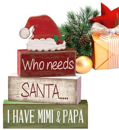 Generisch Decoración de bandeja navideña, sombrero de Papá Noel de madera, decoración de mesa, rústico, invierno, placas de Navidad, para escritorio, cocina, dormitorio, sala de estar, oficina