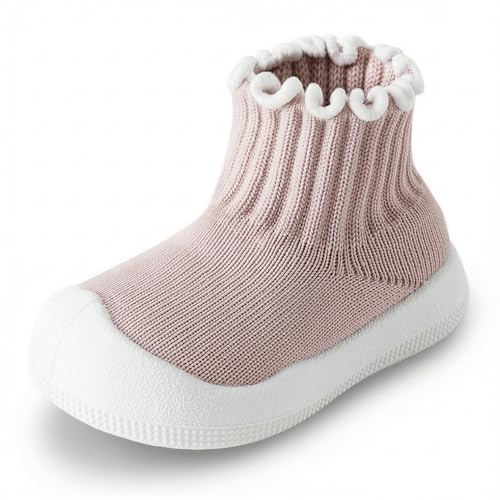 EUFANCE Baby Girl Sock Shoes Toddler Ruffle Walking Shoes Infant Non-Slip Slippers Soft Rubber Sole Sneakers Lightweight Breathable Barefoot Shoes