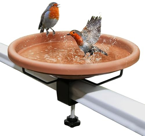 Baño para Pájaros De Exterior | 30 cm Cuenco Montado En Barandilla - Bebedero para Aves Bañera Exterior | para Colibrí Loro Jardín Patio Porche Balcón Barandilla Valla Casa Apartamento