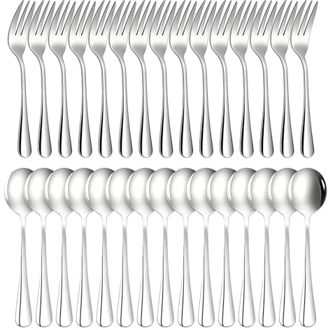 30 Pièces Cuillères A Café En Acier Inoxydable,Cuillères A Café,Fourchettes A Gâteau,Fourchettes Gâteau Et Cuillère A Thé Pour Gâteau,Café,Crème Glacée,15 Cuillères+15 Forks,Argent