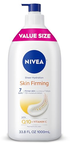 NIVEA Sheer Hydration Skin Firming Body Lotion with Q10 and Vitamin C, 72-Hour Body Moisturizer for Normal to Dry Skin, 33.8 Fl Oz Value Size Pump Bottle